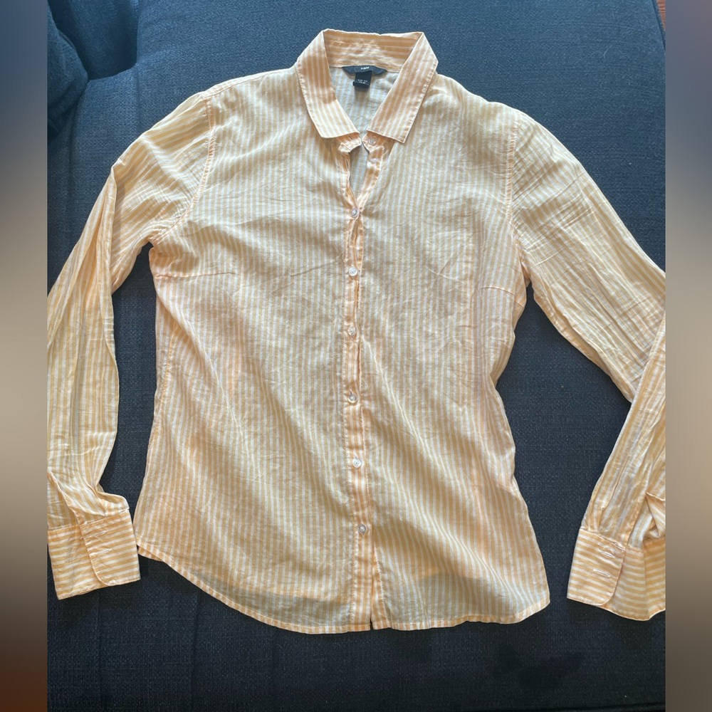 H&M Women’s Long Sleeve Shirt Yellow & White Stripes Size 10 Button Down